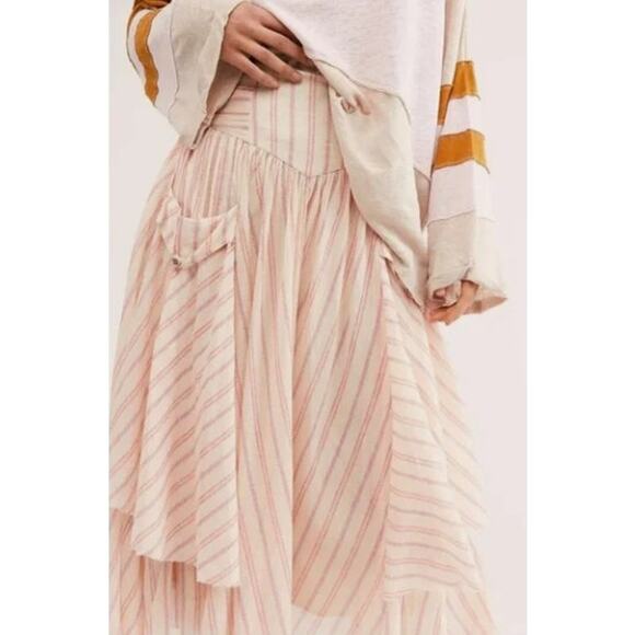 FREE PEOPLE ELISA STRIPED MIDI SKIRT IN CHALK Sz. S - Picture 1 of 9